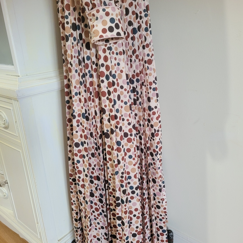 Annah Hariri Rainbow Polka Dot Pleated Long Sleeve Maxi Dress Size 8 - Picture 8 of 16